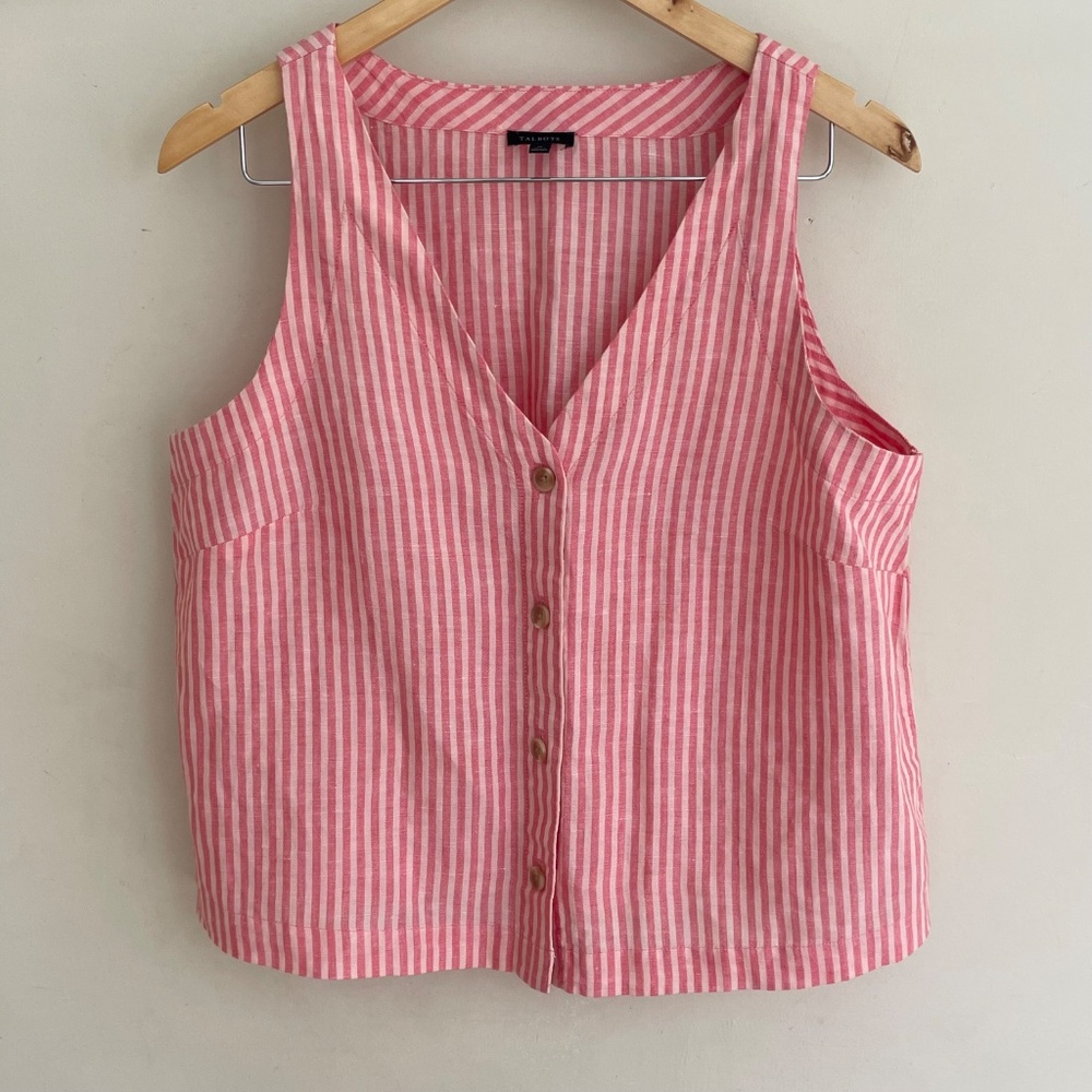Talbots V-Neck Shell Button Down Sleeveless Linen… - image 2